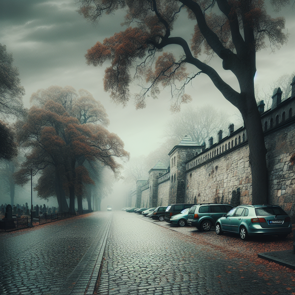 Parking w pobliżu Cmentarza Rakowickiego.